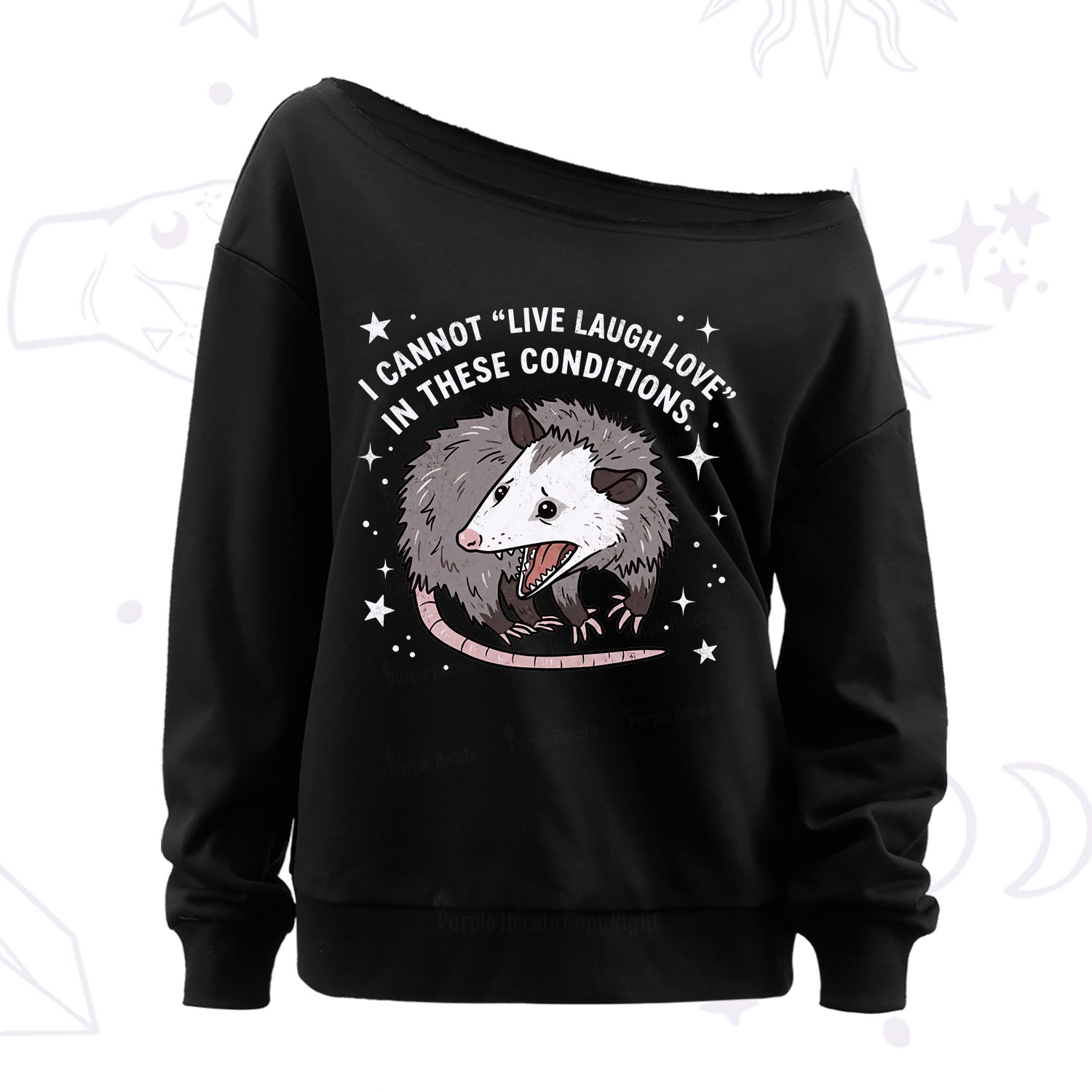 Purplehecate I Cannot Live Laugh Love Possum Off The Shoulder Sweatshirt