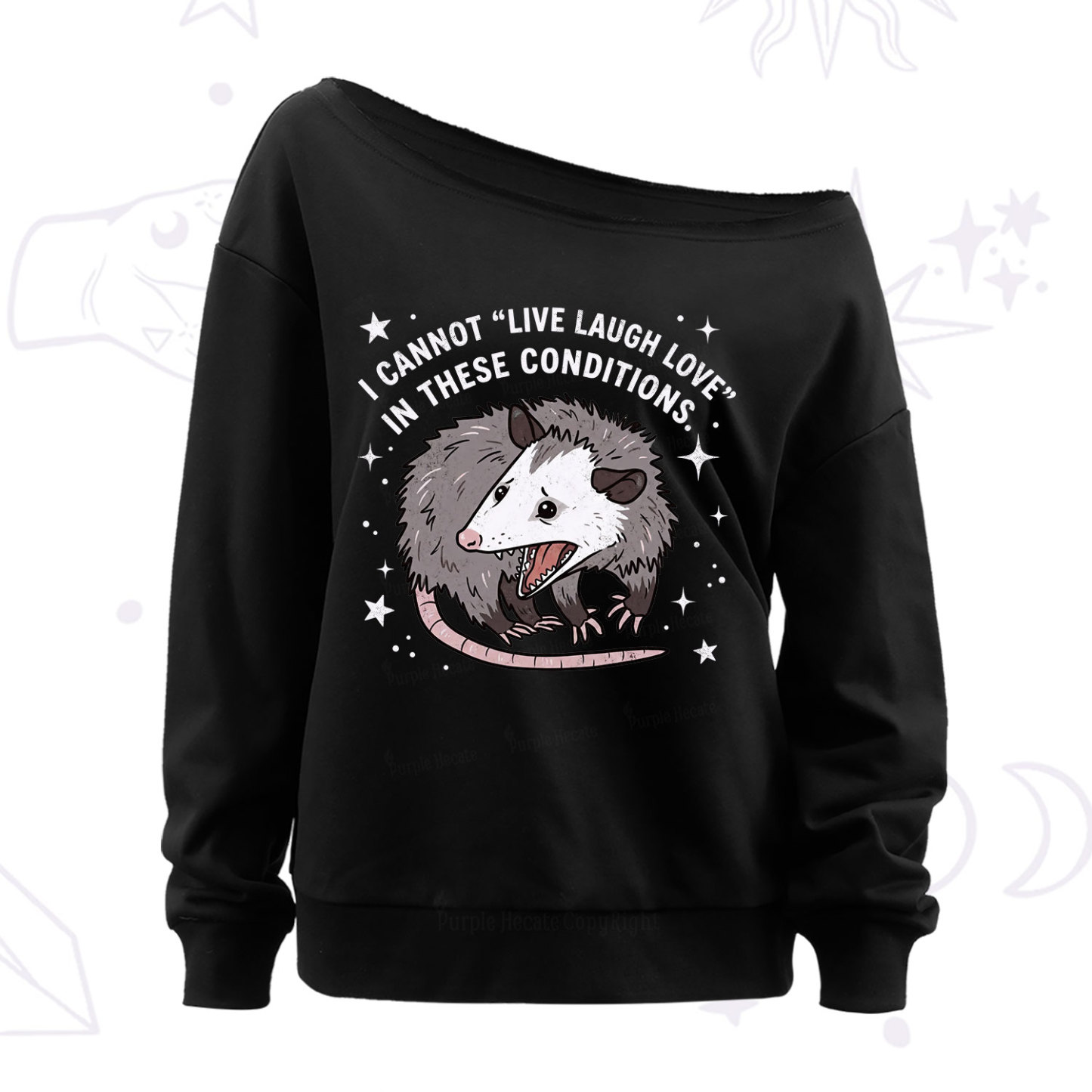 Purplehecate I Cannot Live Laugh Love Possum Off The Shoulder Sweatshirt