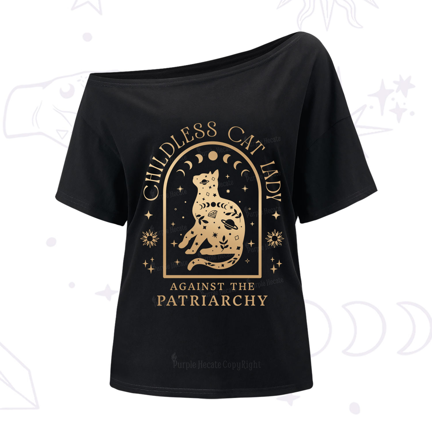 Purplehecate Childless Cat Lady Against the Patriarchy One Shoulder T-Shirt