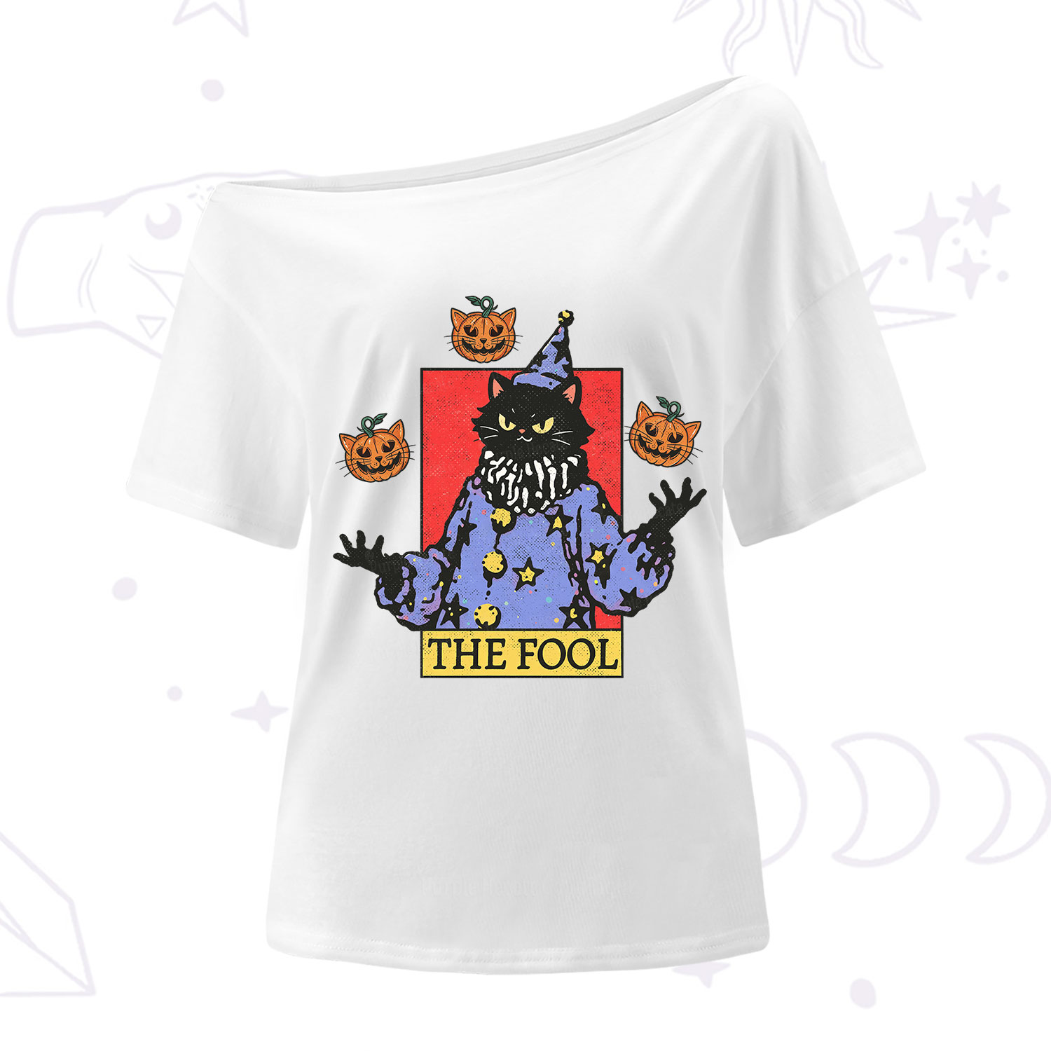 Purplehecate Spooky Fool Black Cat One Shoulder T-Shirt