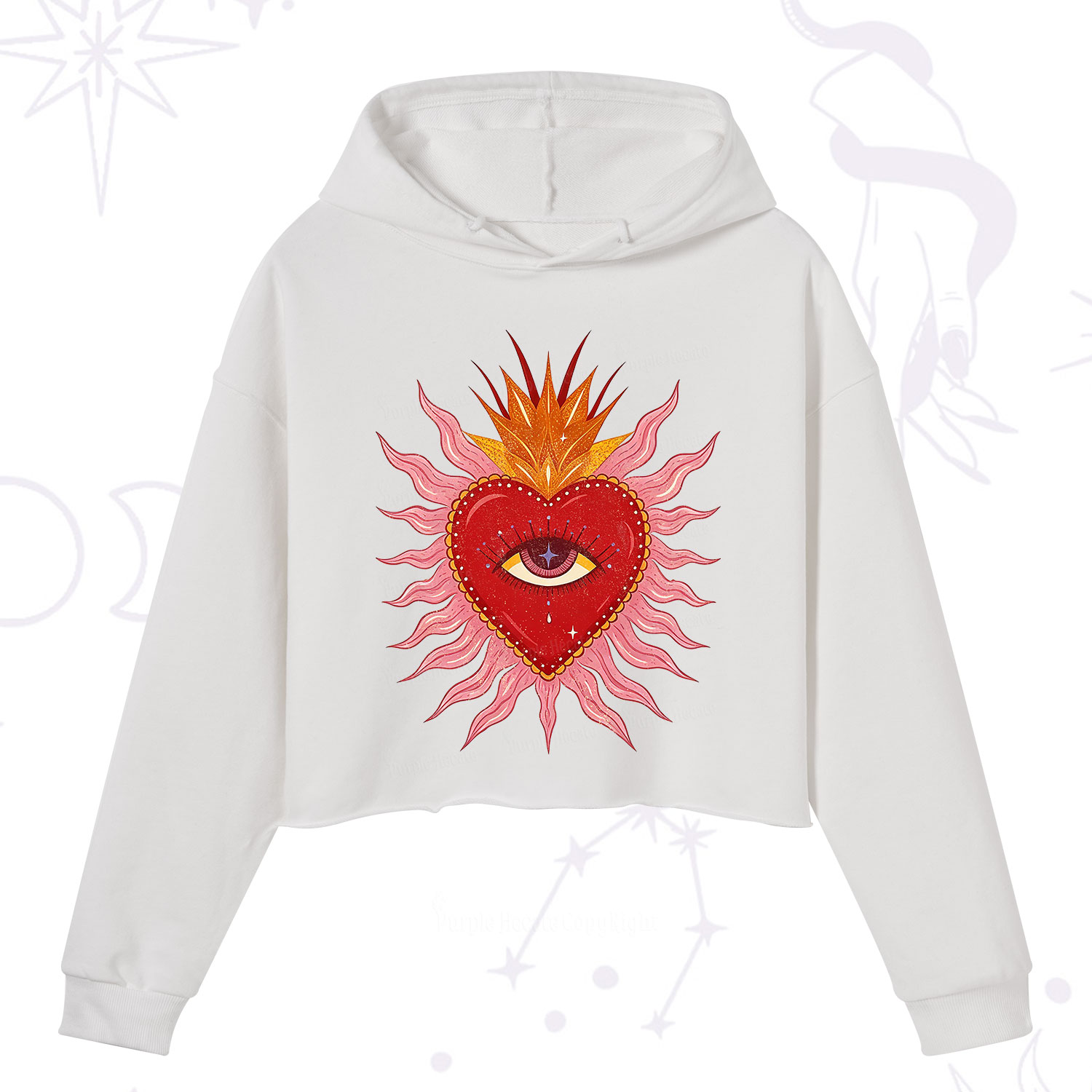 Purplehecate Sacred Flame Heart Crop Hoodie