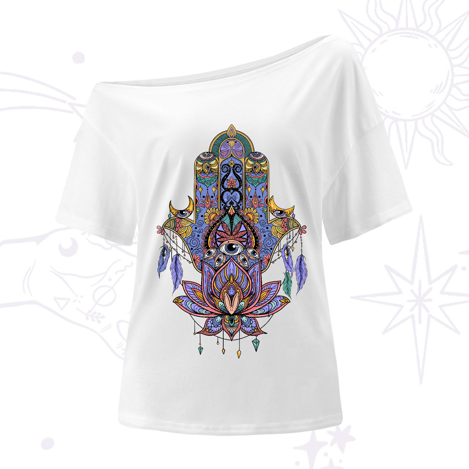 Purplehecate Hamsa Evil Eye One-Shoulder T-Shirt