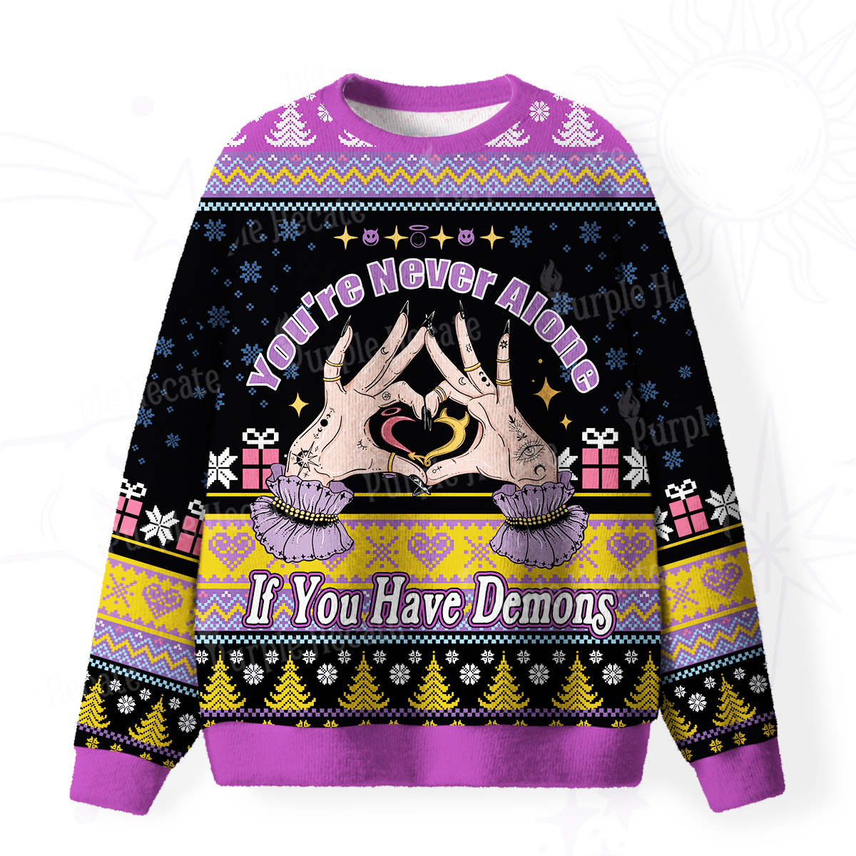 Purplehecate You're Never Alone If You Have Demons Fuzzy Ugly Christmas Sweatshirt