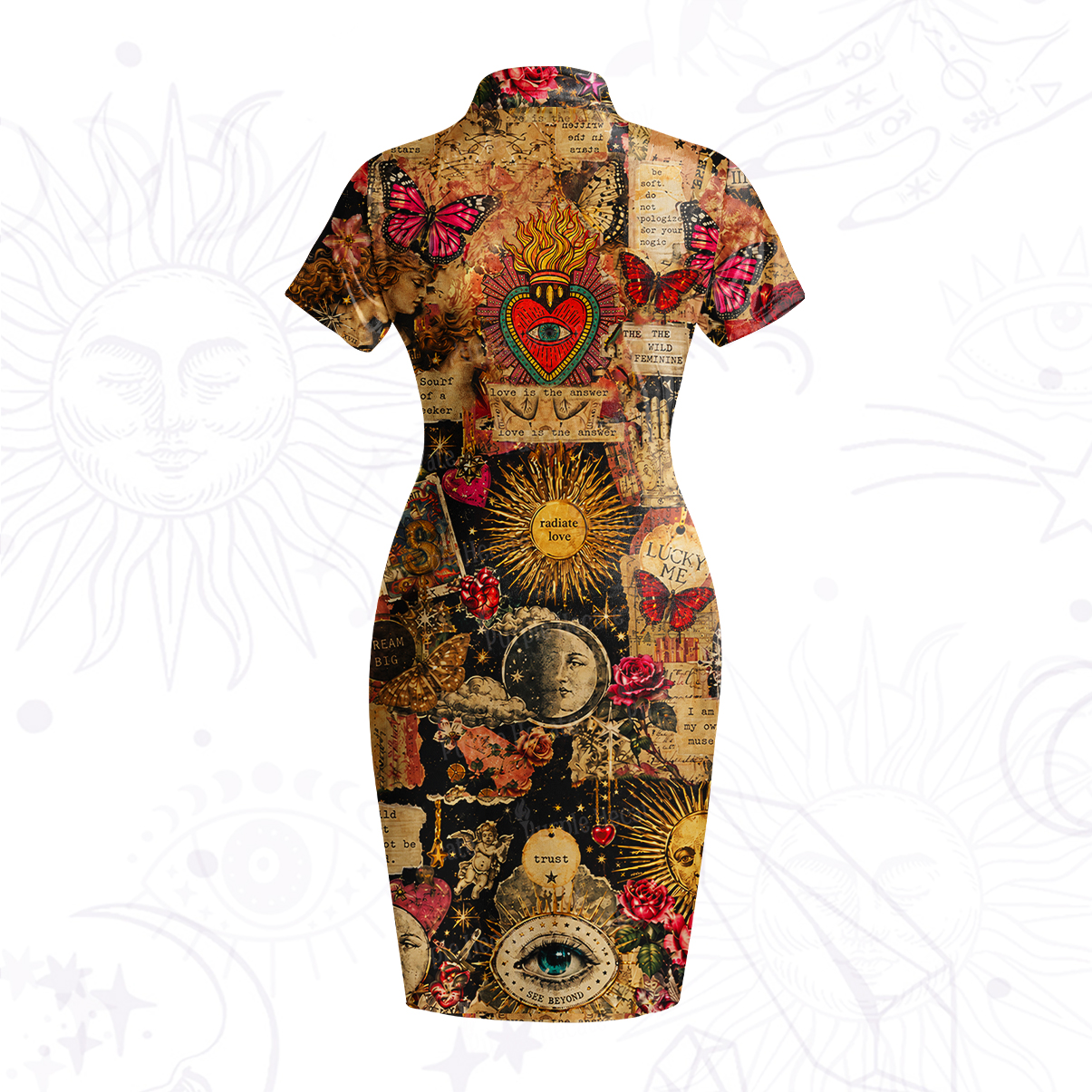 Purplehecate Vintage Celestial Witch Moon Collage Velvet Bodycon Dress