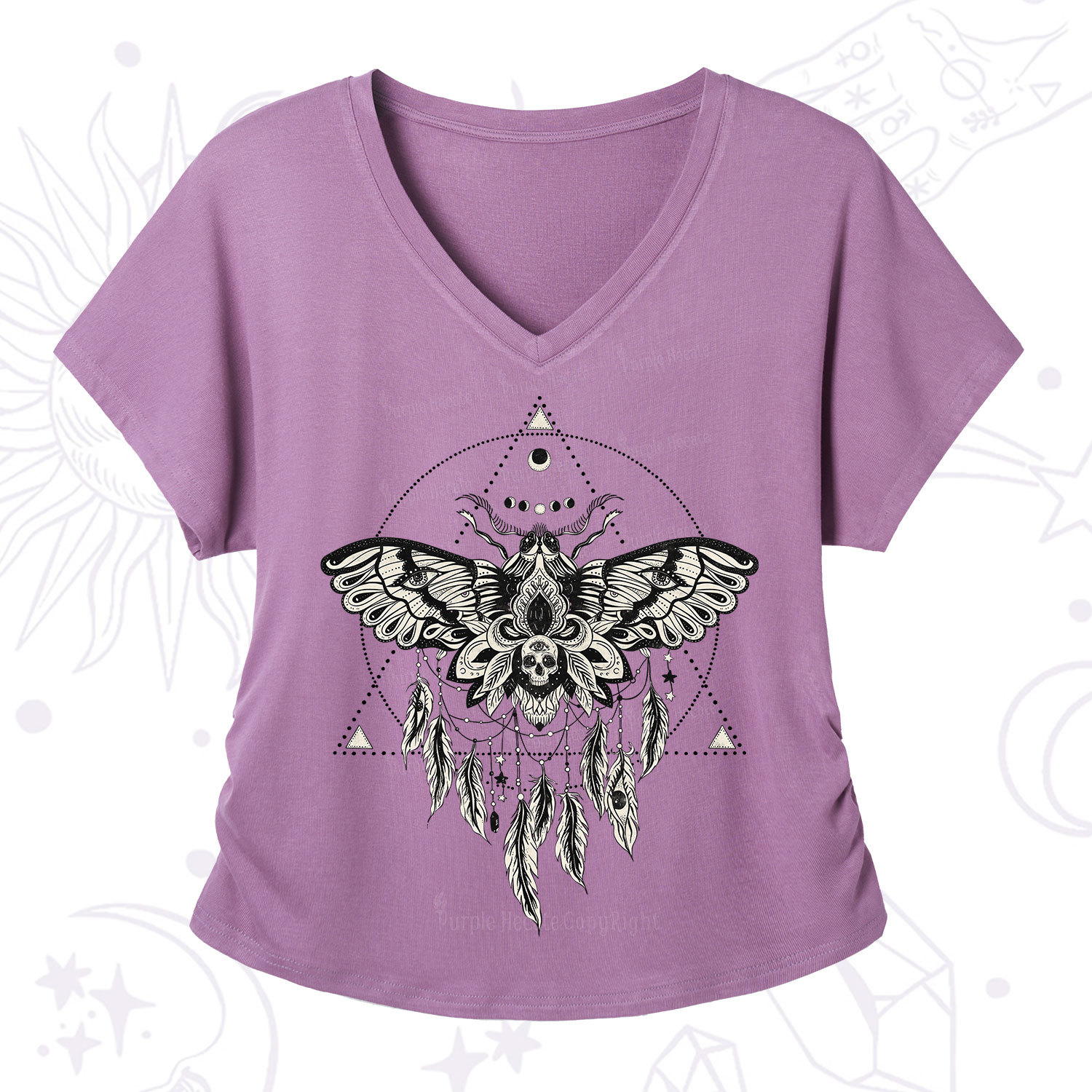 Purplehecate Mystical Luna Moth V-Neck T-Shirt