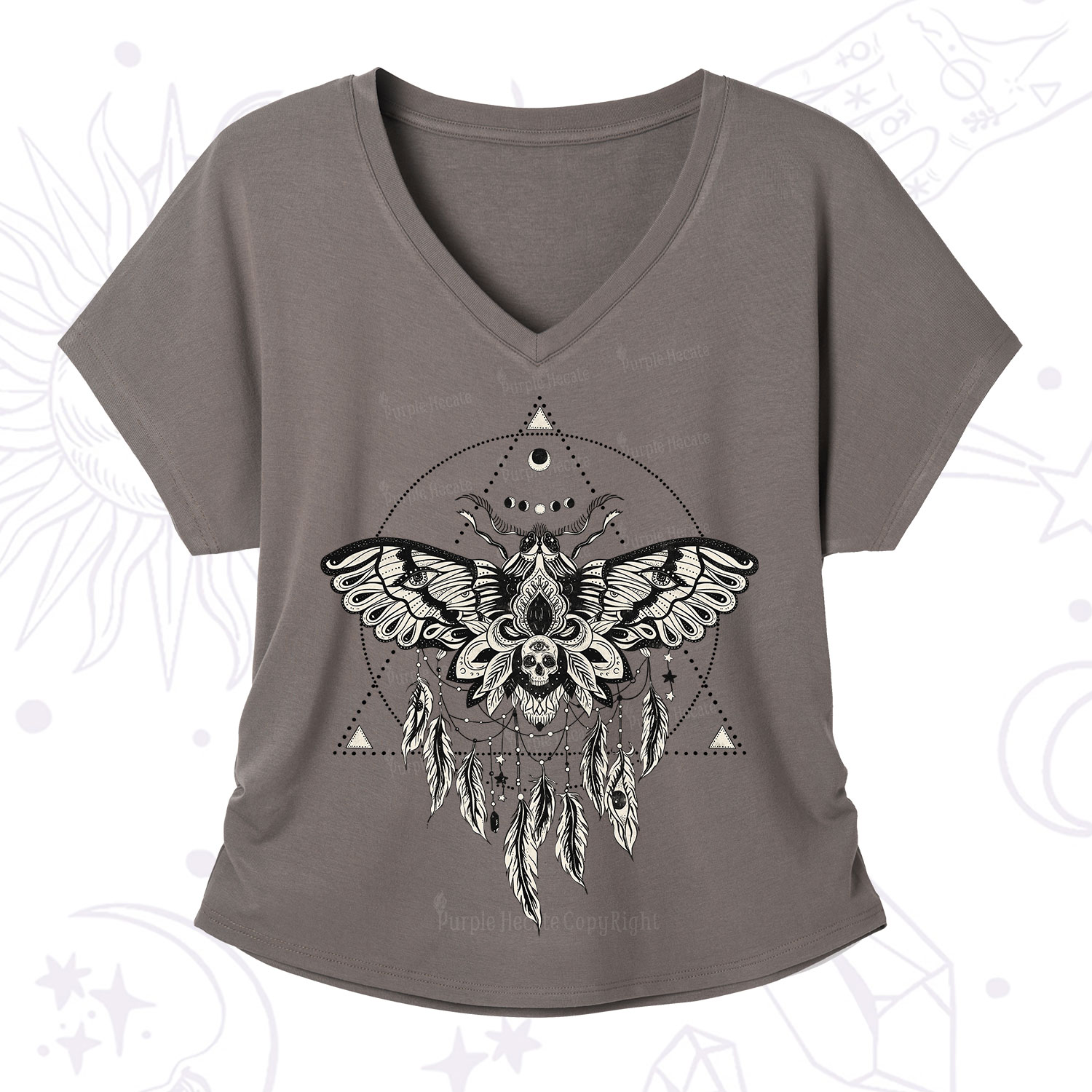 Purplehecate Mystical Luna Moth V-Neck T-Shirt