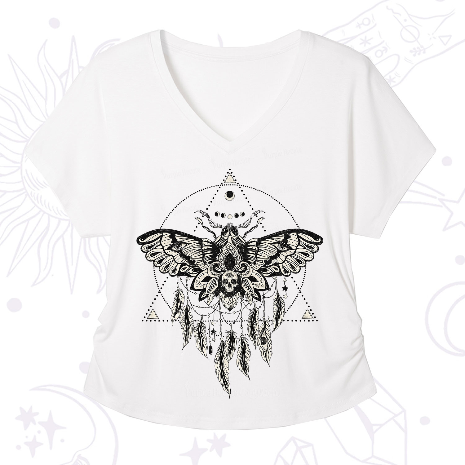 Purplehecate Mystical Luna Moth V-Neck T-Shirt