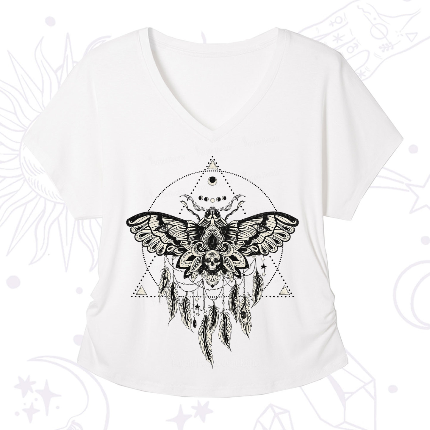 Purplehecate Mystical Luna Moth V-Neck T-Shirt