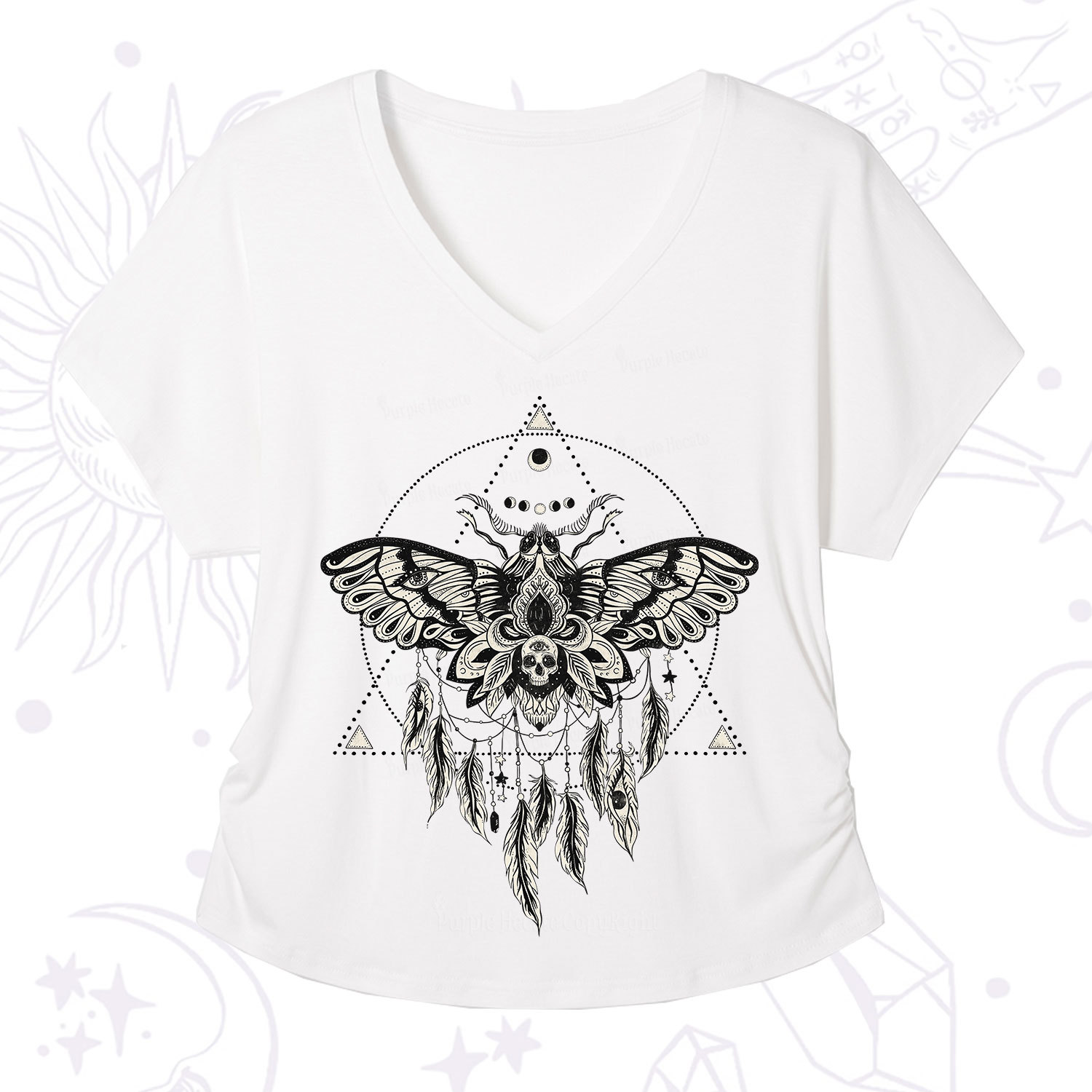 Purplehecate Mystical Luna Moth V-Neck T-Shirt