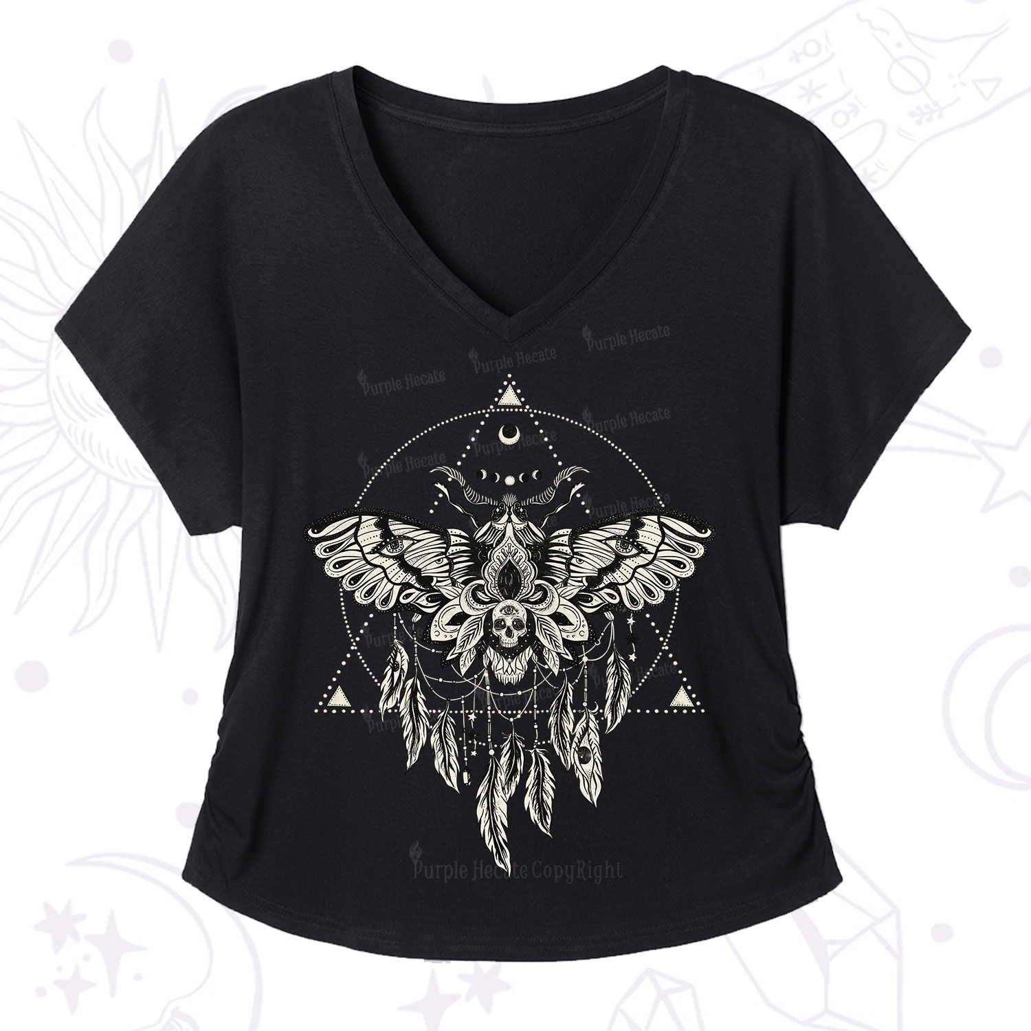 Purplehecate Mystical Luna Moth V-Neck T-Shirt