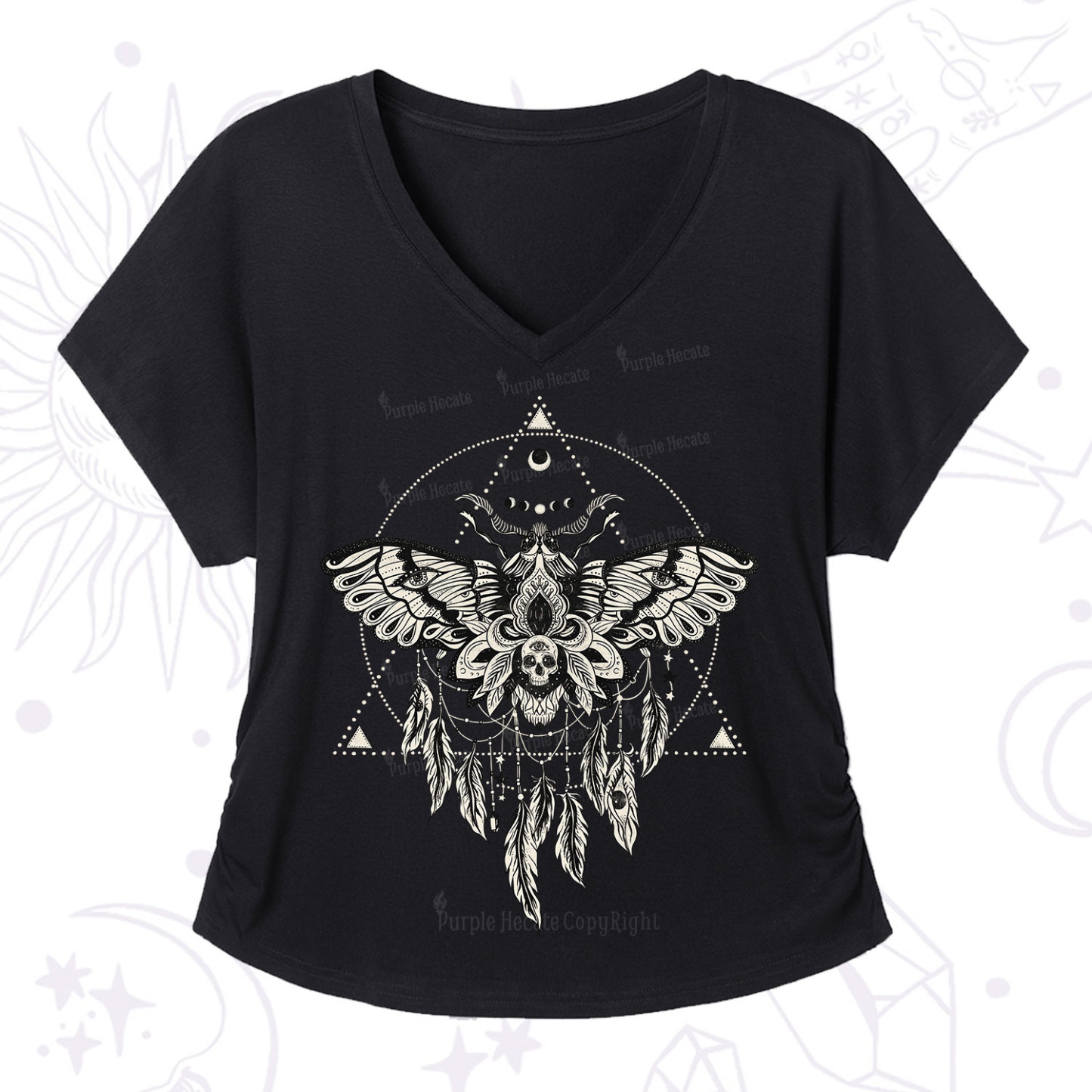 Purplehecate Mystical Luna Moth V-Neck T-Shirt