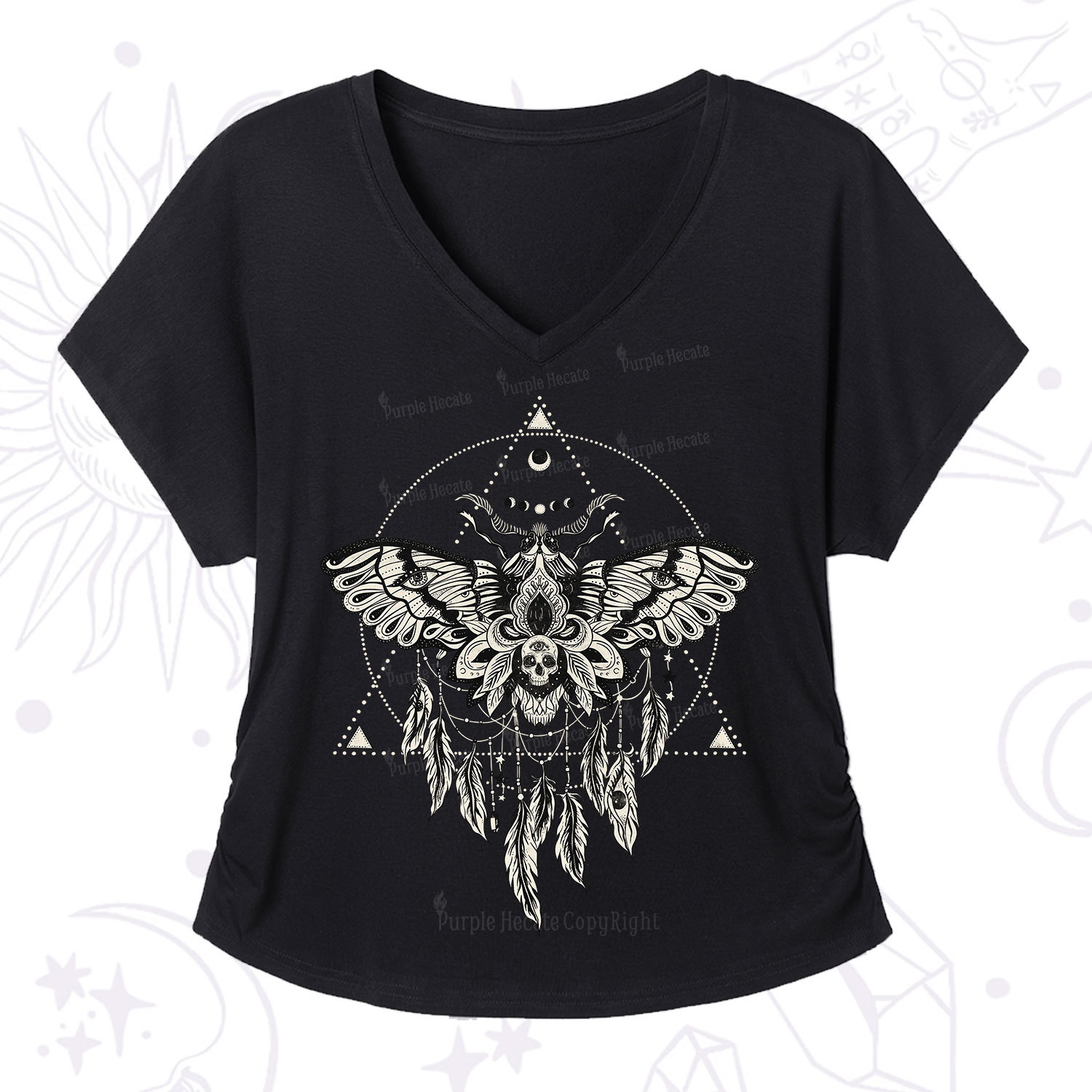 Purplehecate Mystical Luna Moth V-Neck T-Shirt
