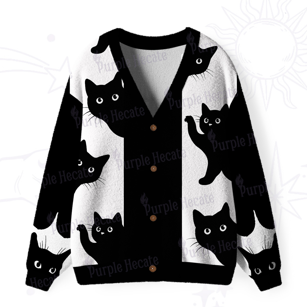 Purplehecate Peekaboo Cats Ugly Cardigan Sweaters