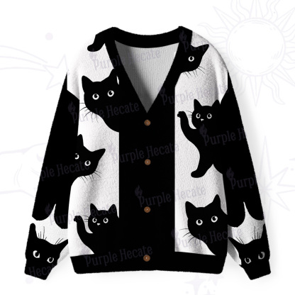 Purplehecate Peekaboo Cats Ugly Cardigan Sweaters