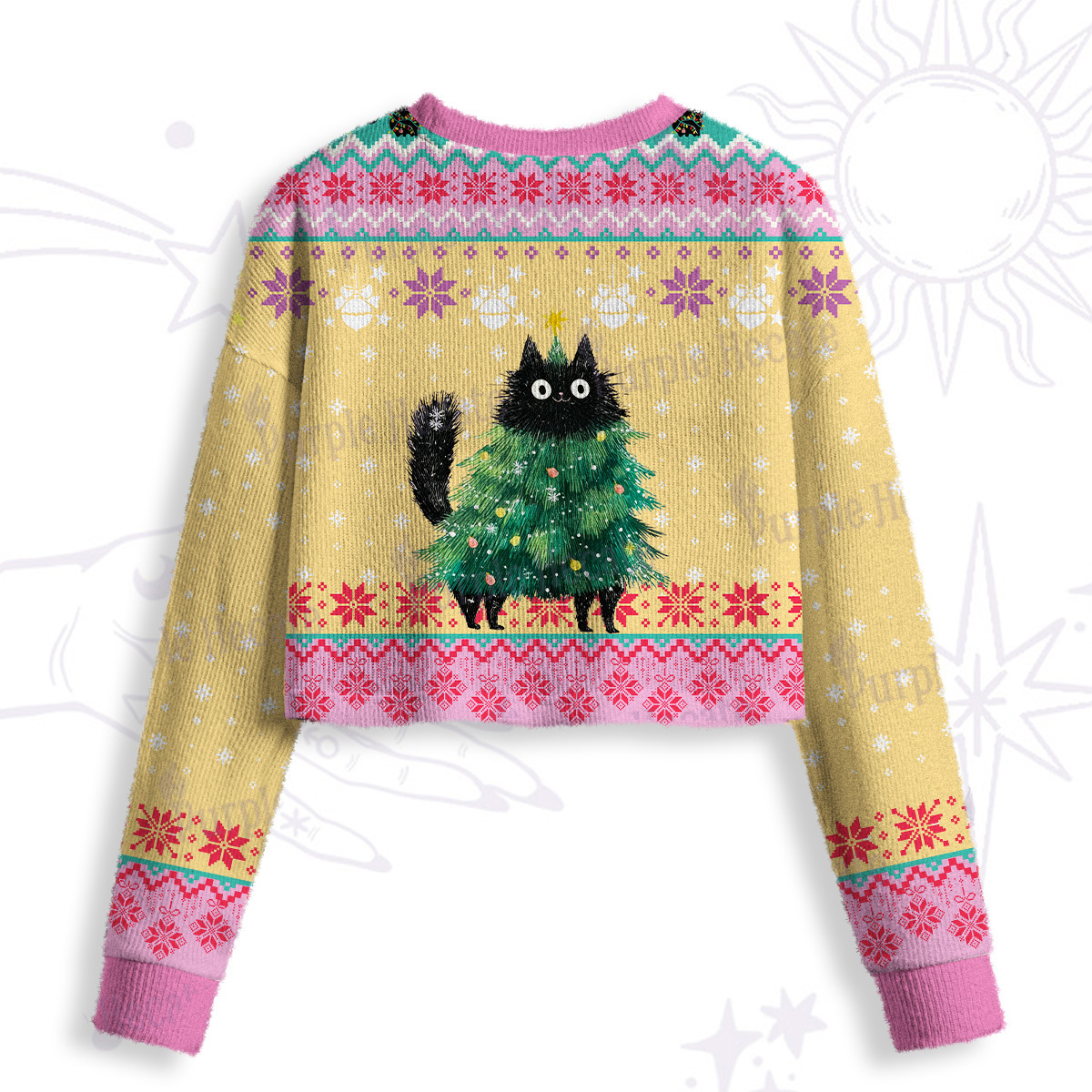 Purplehecate Funny Black Cat in Tree Crop Fuzzy Ugly Sweatshirt