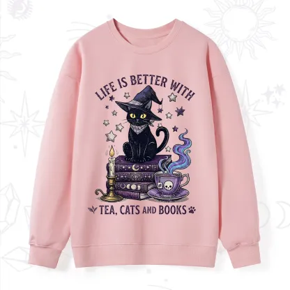 Purplehecate Life Is Better With Cats And Books Sweatshirt