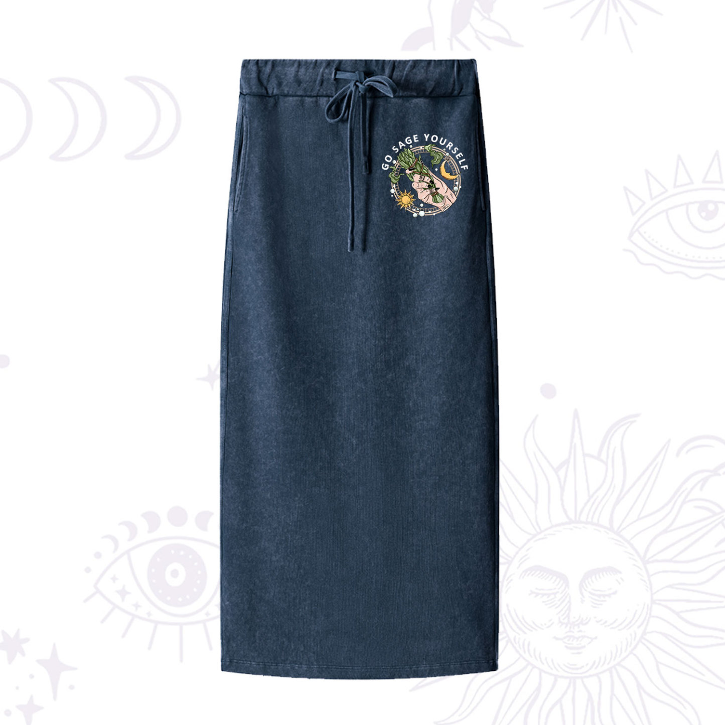 Purplehecate Go Sage Yourself Washed Drawstring Long Skirt