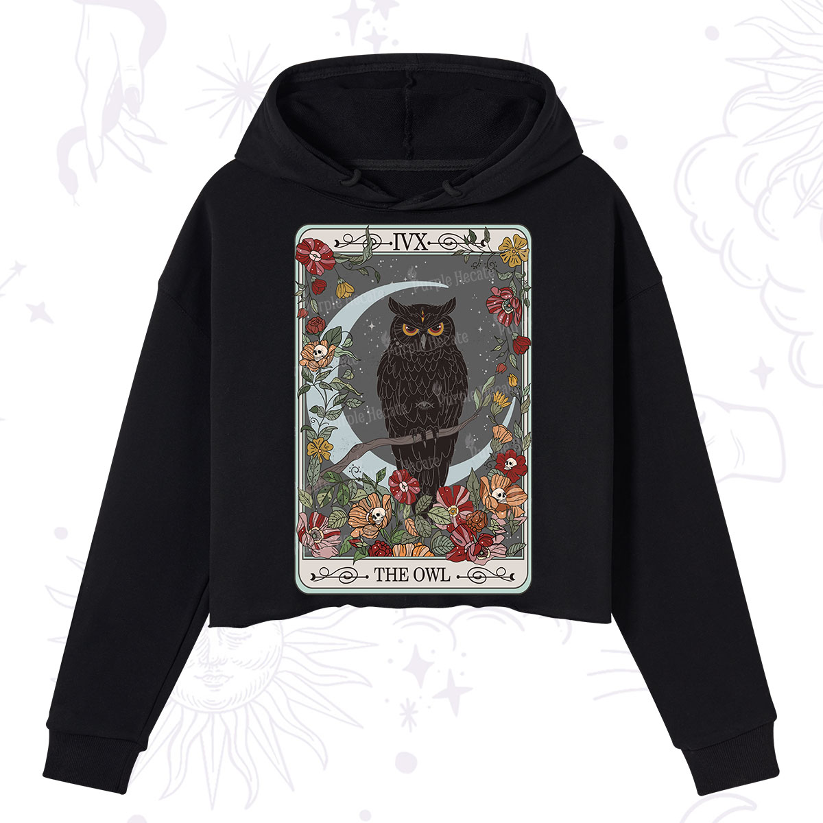 Purplehecate The Owl Tarot Crop Hoodie
