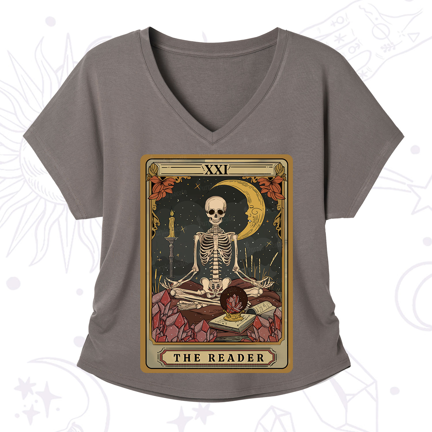 Purplehecate The Reader Tarot V-Neck T-Shirt