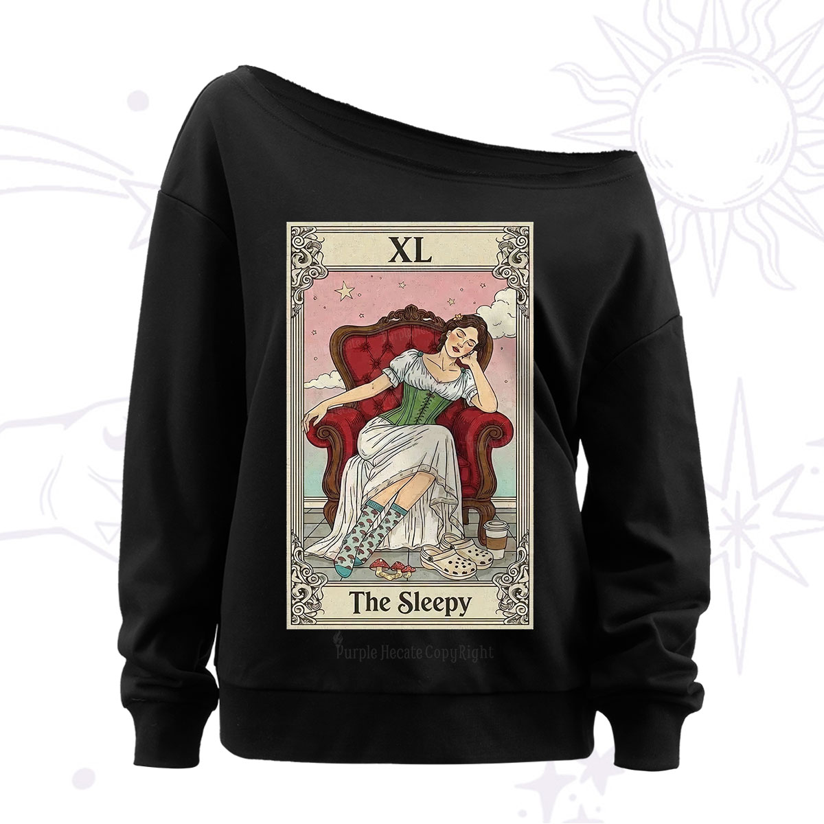 Purplehecate The Sleepy Tarot Off The Shoulder Sweatshirt