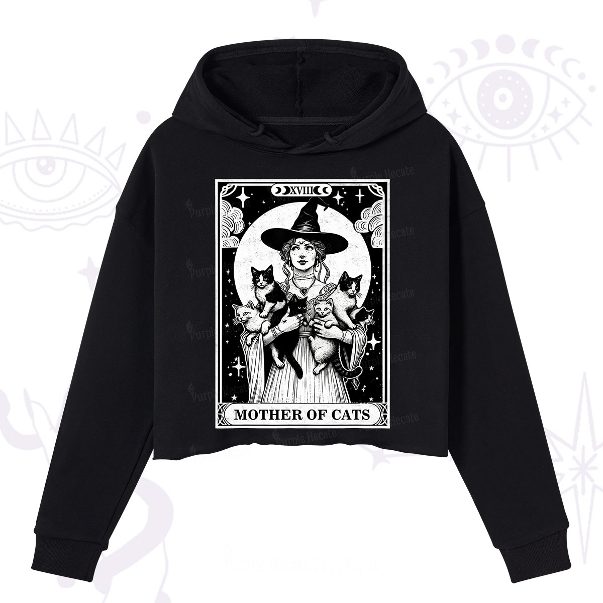 Purplehecate The Mother of Cats Tarot Crop Hoodie