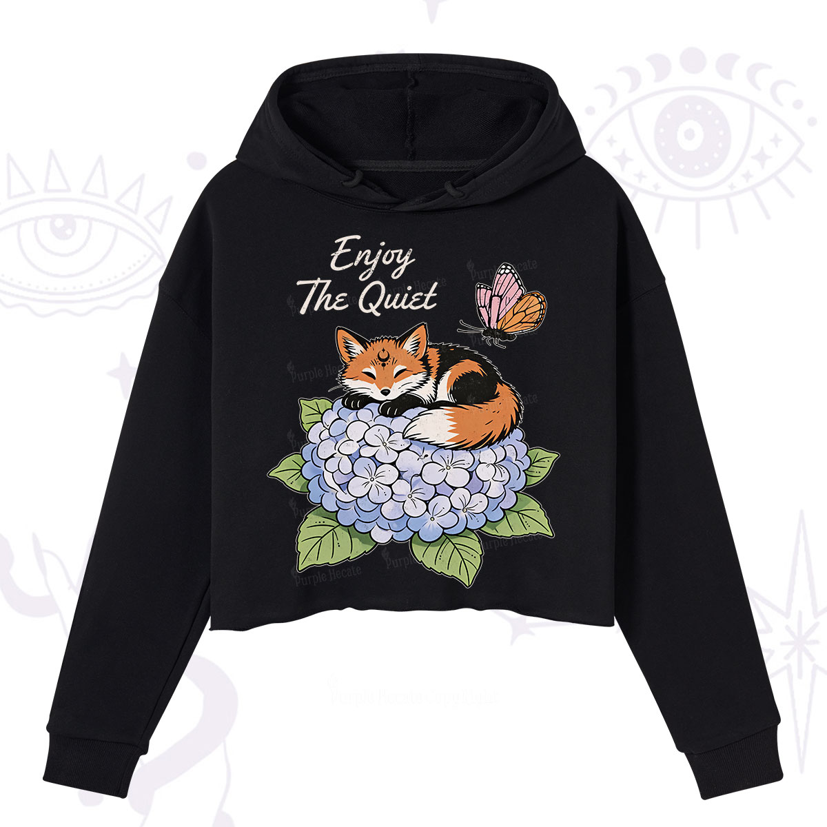 Purplehecate Enjoy The Quiet Fox Crop Hoodie