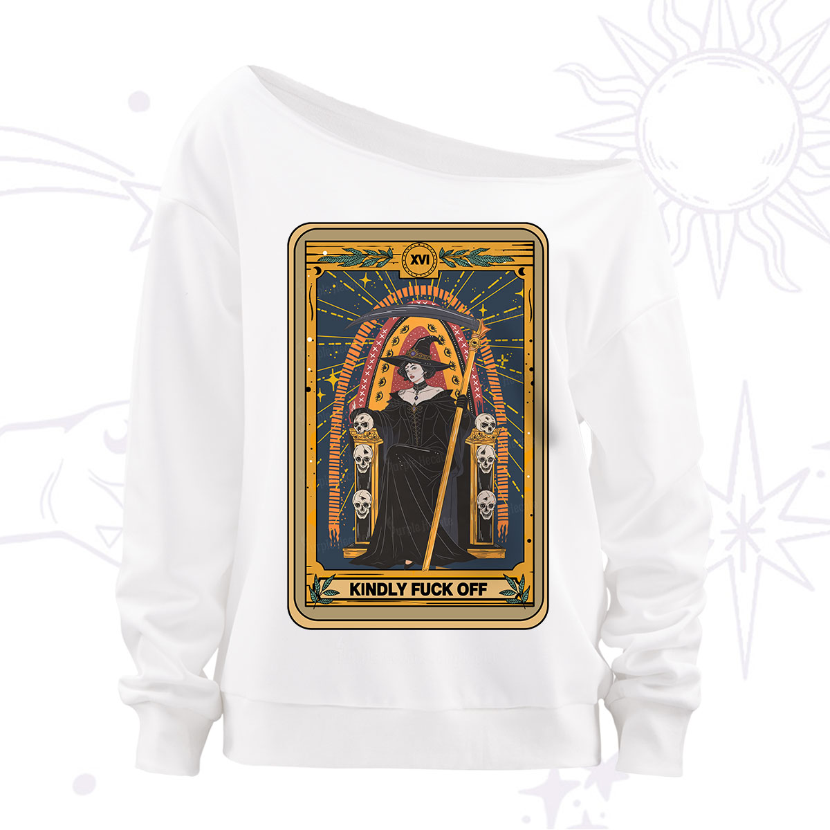 Purplehecate The Kindly Fuck Off Tarot Off The Shoulder Sweatshirt