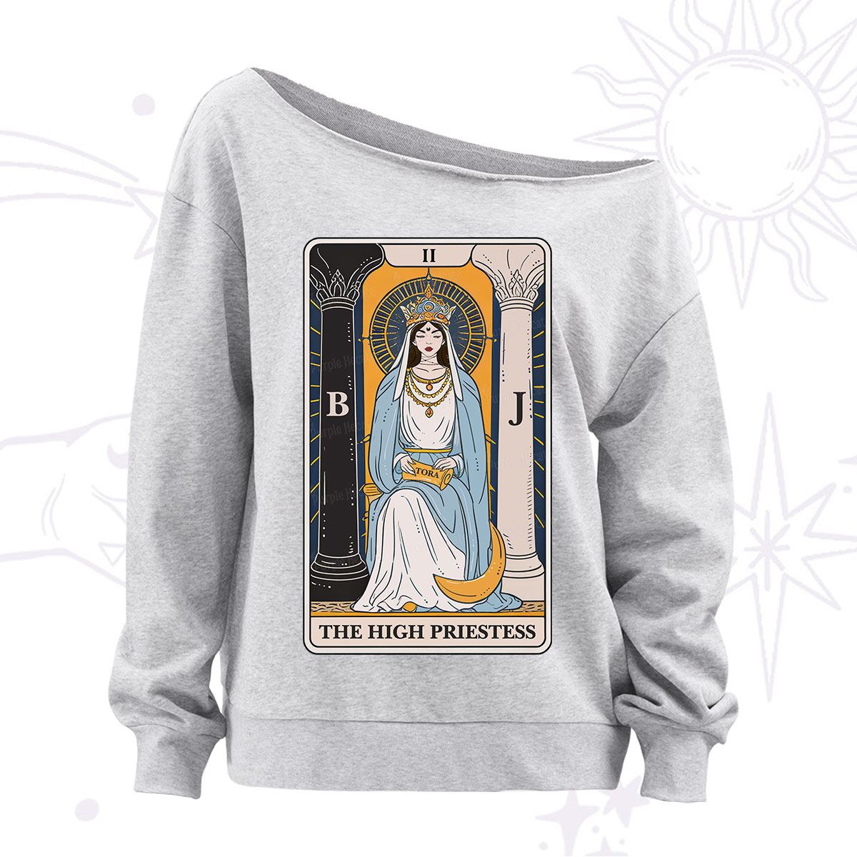 Purplehecate The High Priestess Tarot Card Off The Shoulder Sweatshirt