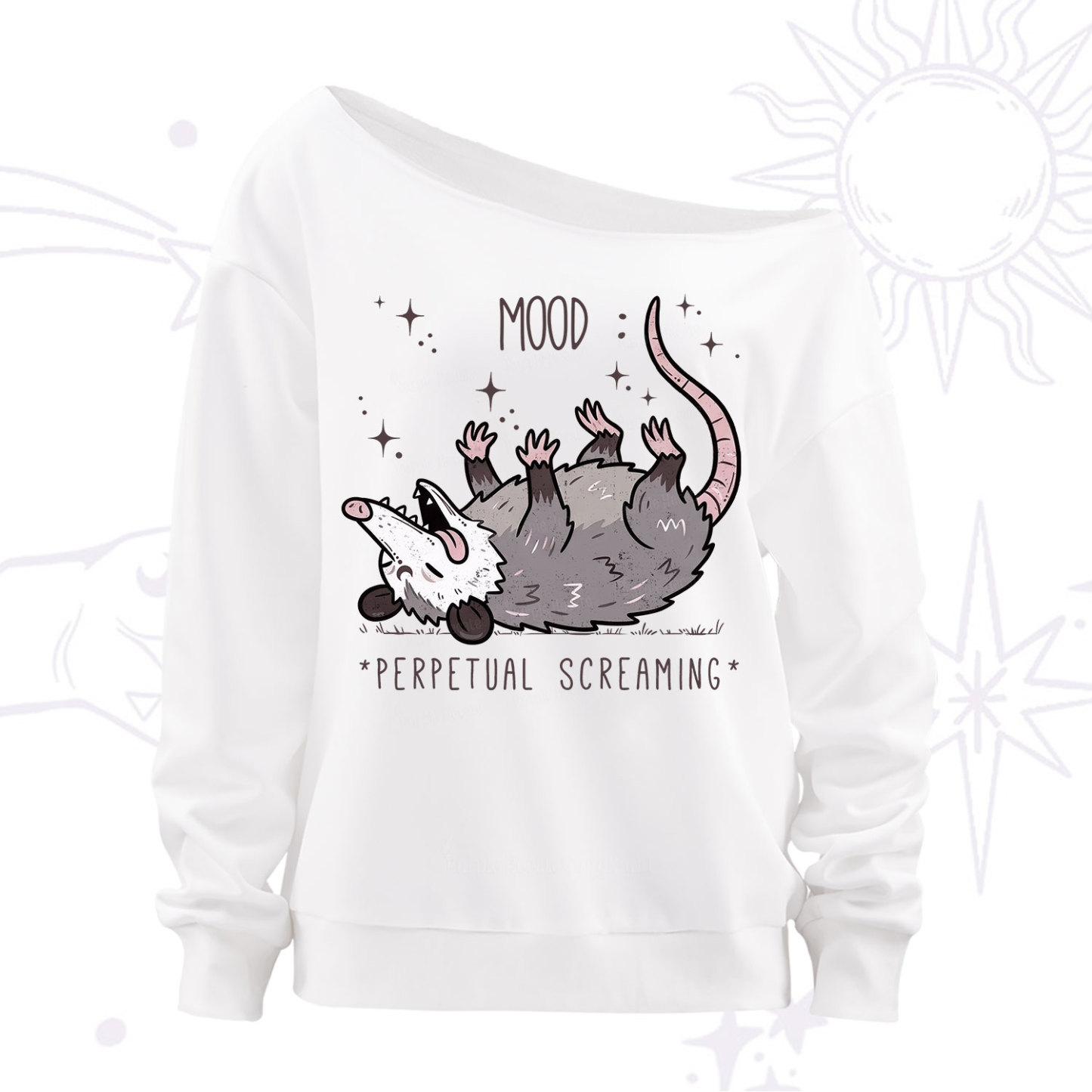 Purplehecate Mood Perpetual Screaming Opossum Off The Shoulder Sweatshirt