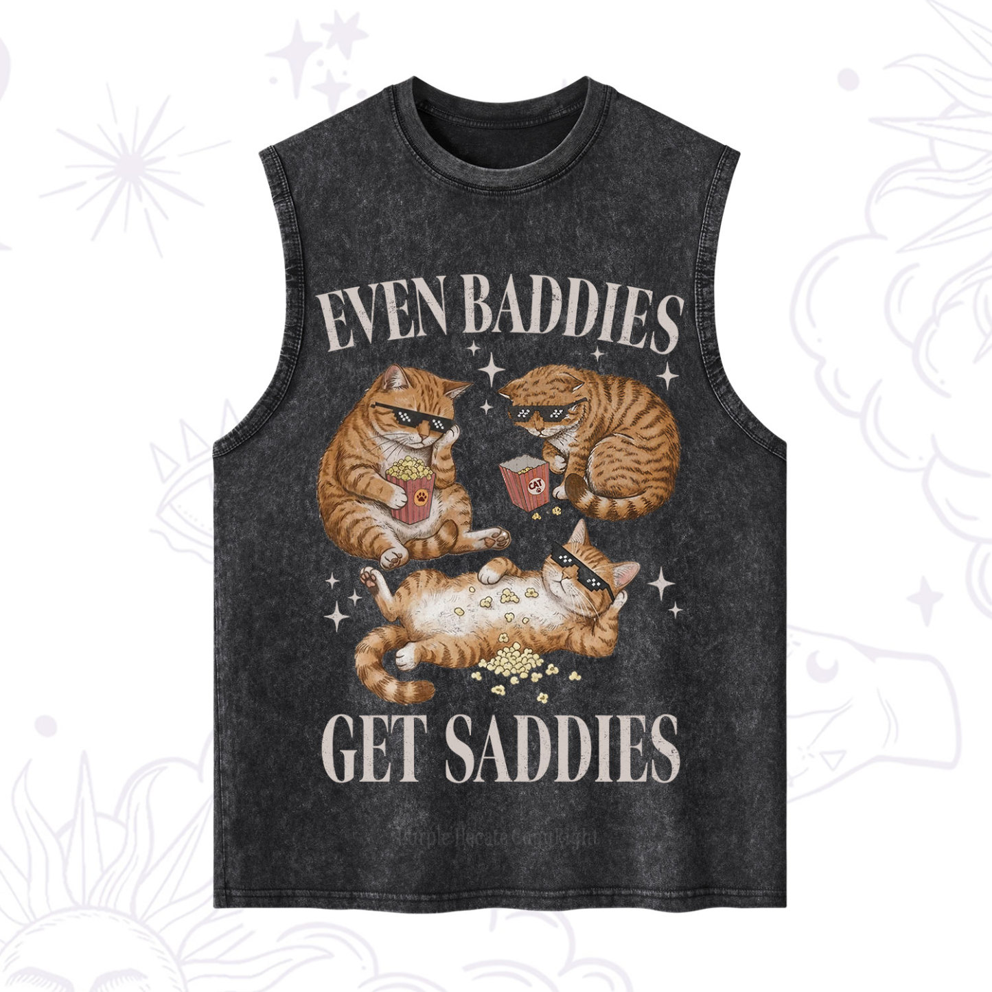 Purplehecate Even Baddies Get Saddies Funny Cat Washed Tank