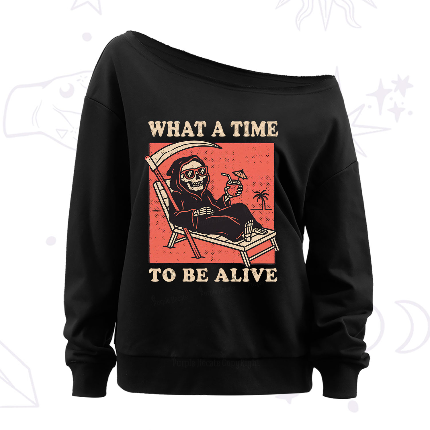 Purplehecate What A Time To Be Alive Off The Shoulder Sweatshirt