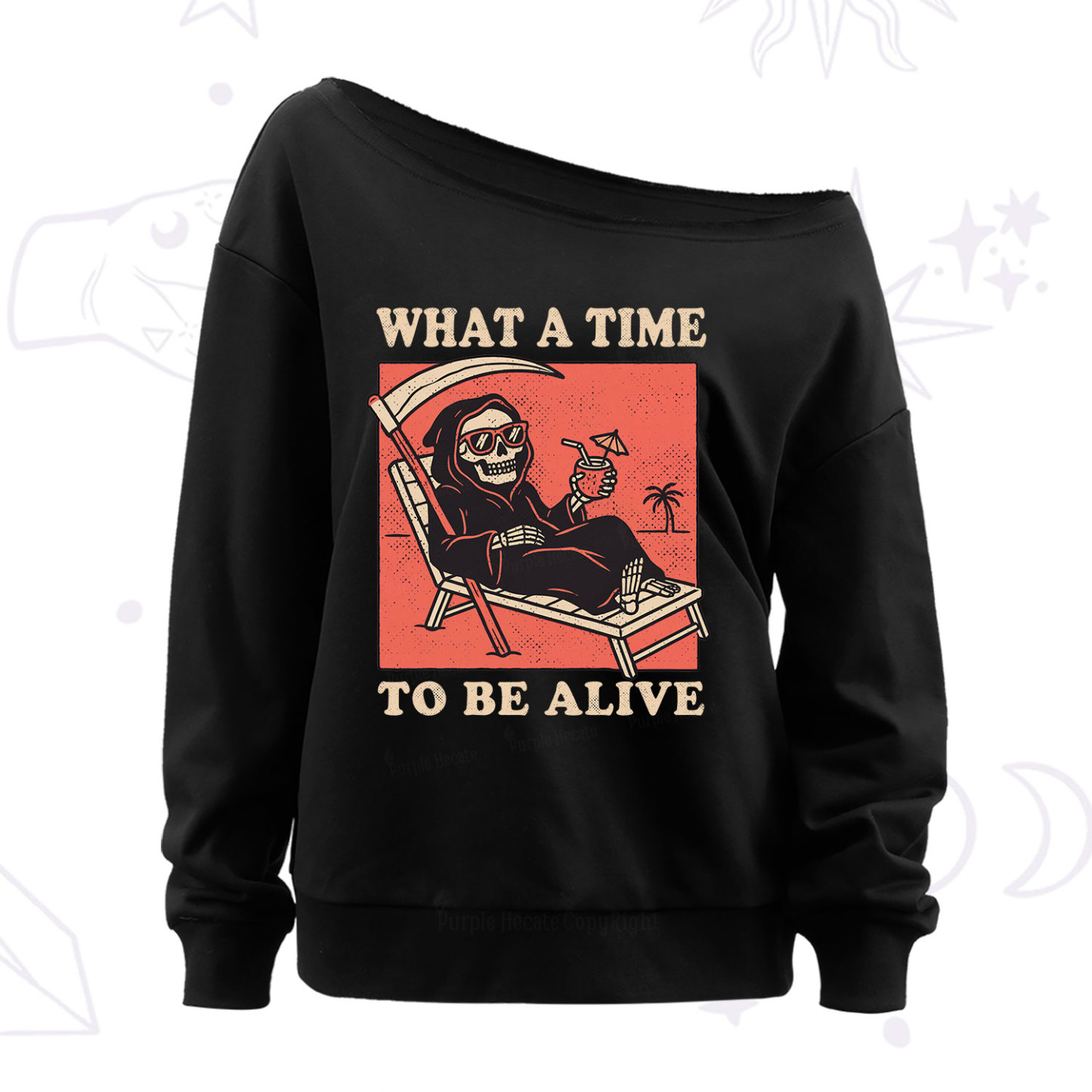 Purplehecate What A Time To Be Alive Off The Shoulder Sweatshirt