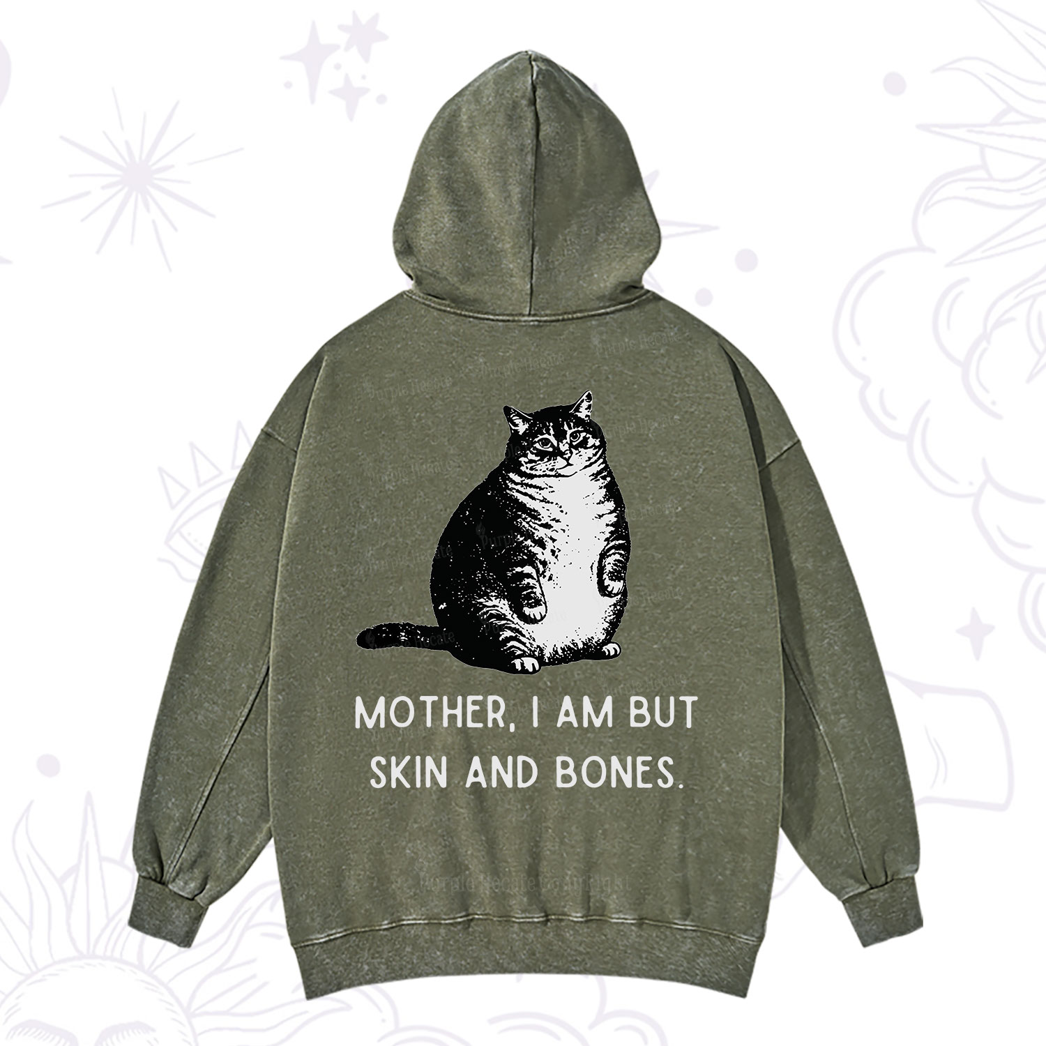 Purplehecate Cat Mother I Am But Skin And Bones Washed Hoodie