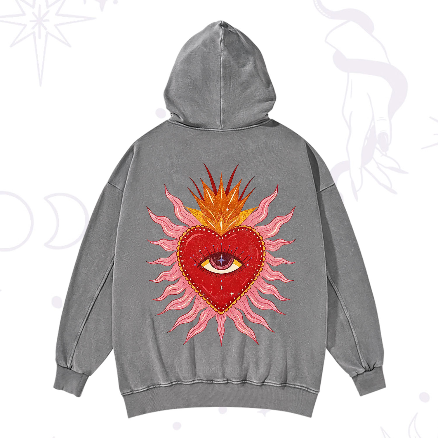 Purplehecate Sacred Flame Heart Washed Hoodie