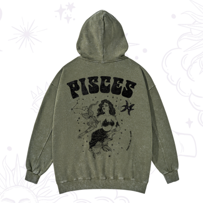 Purplehecate Pisces Zodiac Glyphs Washed Hoodie