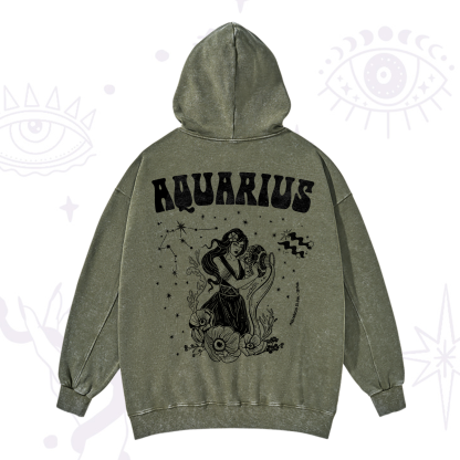 Purplehecate Aquarius Zodiac Glyphs Washed Hoodie