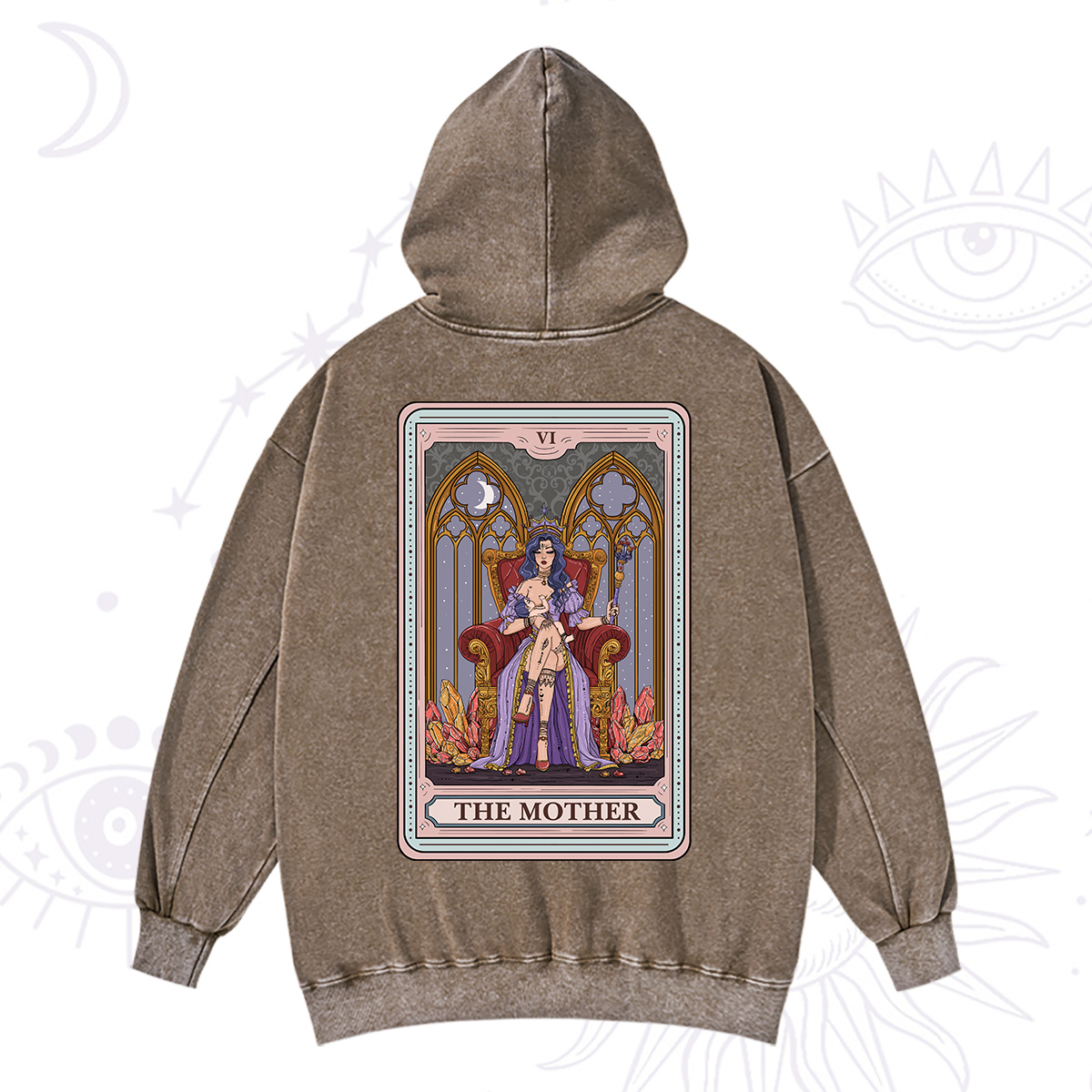 Purplehecate The Mother Tarot Card Washed Hoodie
