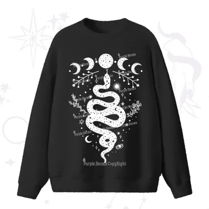 Purplehecate Snake And Moon Phase Comfort Fuzzy Ugly Sweater