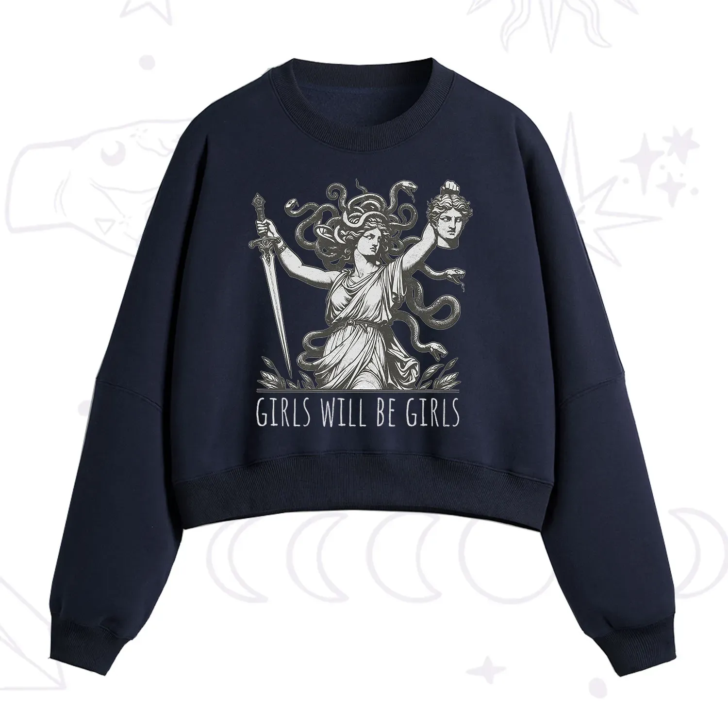 Purplehecate Girls Will Be Girls Medusa Fleece Cropped Sweatshirt
