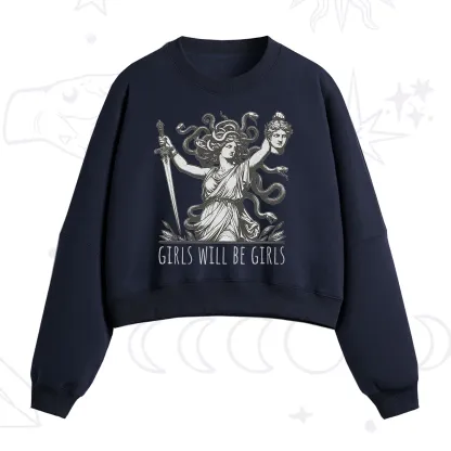 Purplehecate Girls Will Be Girls Medusa Fleece Cropped Sweatshirt