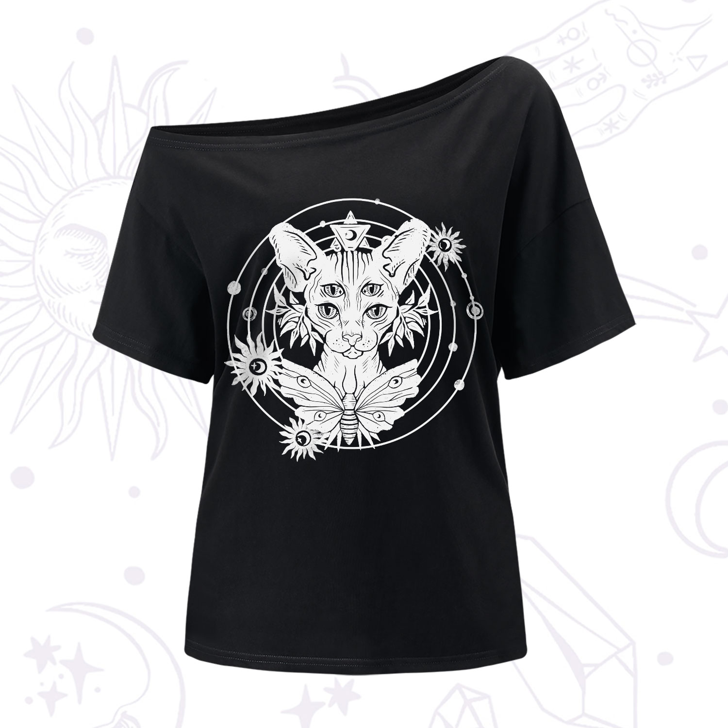 Purplehecate Mystic Sphynx Cat Lover One-Shoulder T-Shirt