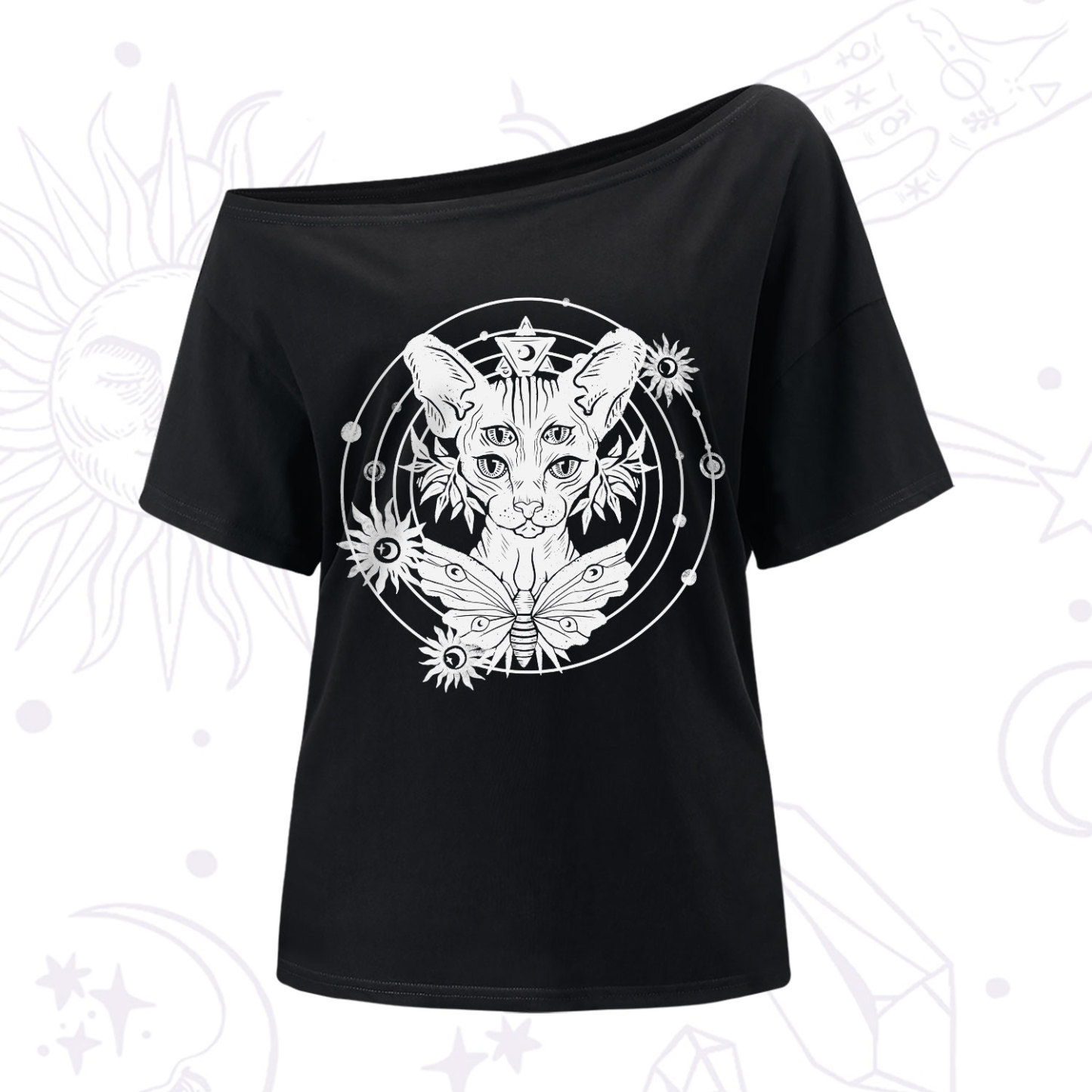 Purplehecate Mystic Sphynx Cat Lover One-Shoulder T-Shirt