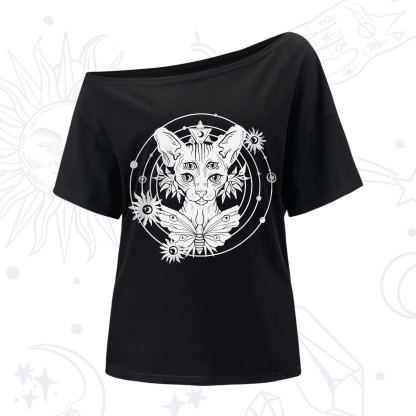 Purplehecate Mystic Sphynx Cat Lover One-Shoulder T-Shirt