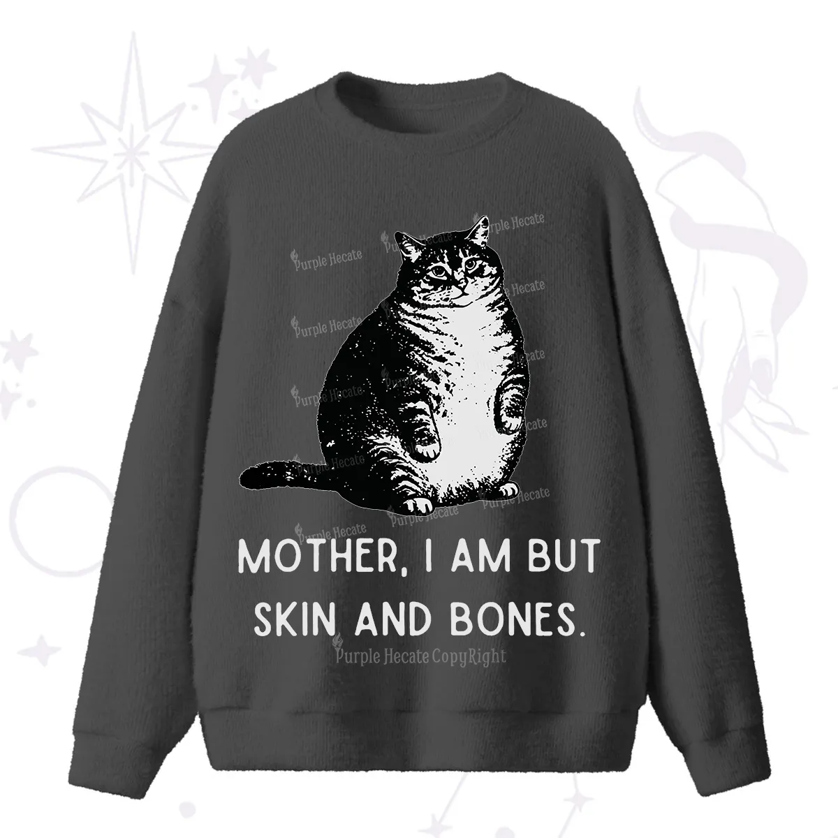 Purplehecate Cat Mother I Am But Skin And Bones Fuzzy Ugly Sweater