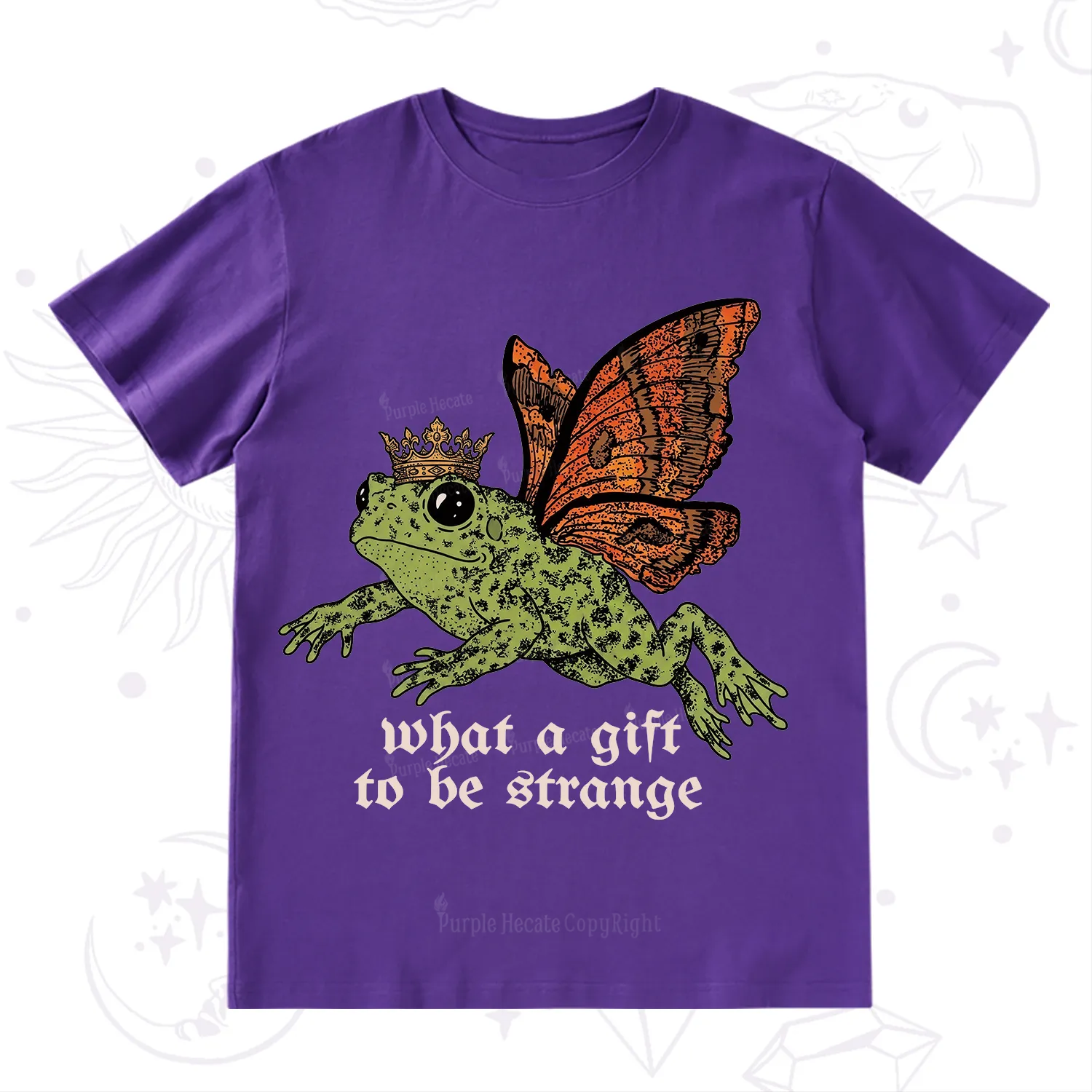 Purplehecate What a Gift to Be Strange Cat Frog T-Shirt
