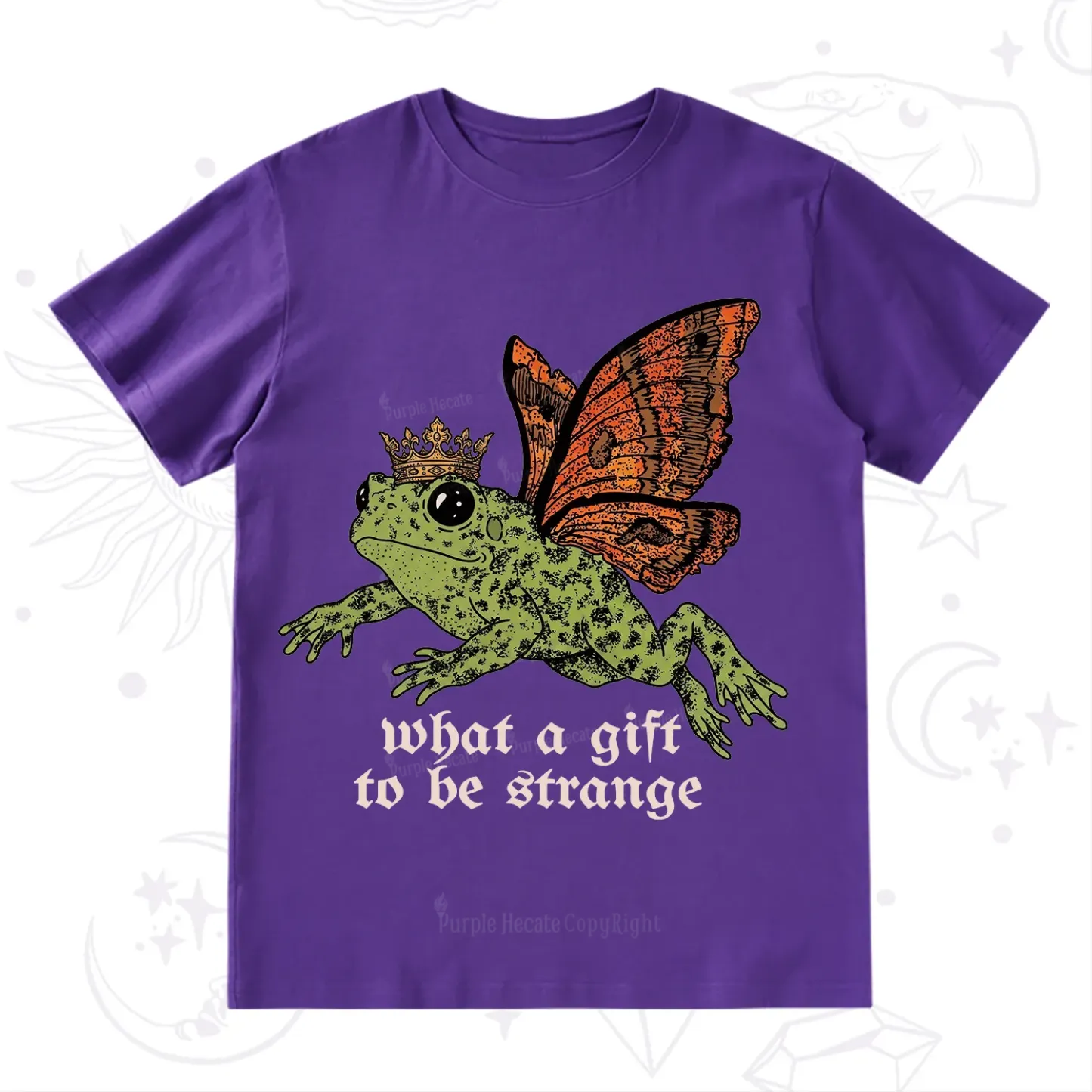 Purplehecate What a Gift to Be Strange Cat Frog T-Shirt