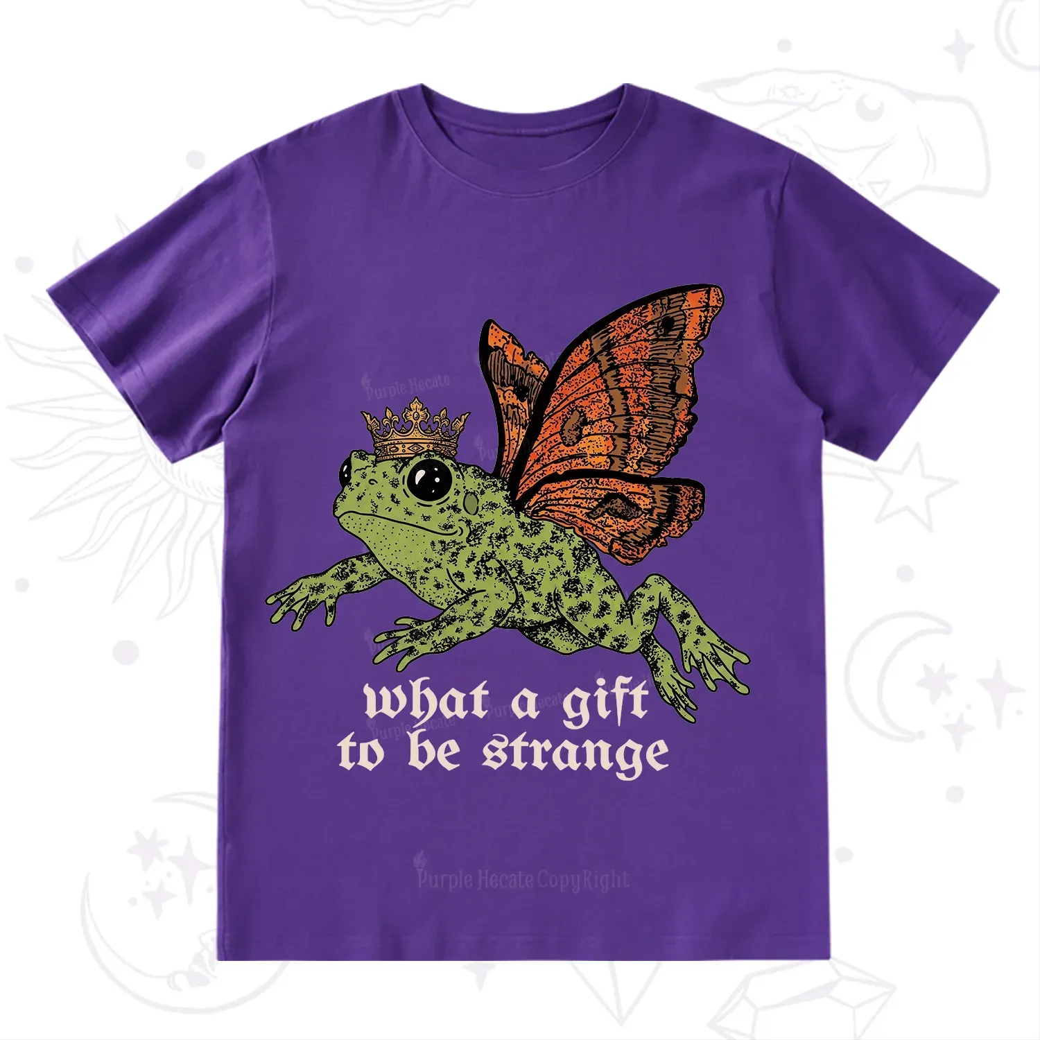 Purplehecate What a Gift to Be Strange Cat Frog T-Shirt