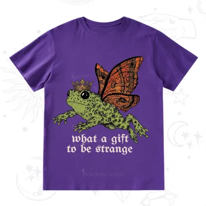 Purplehecate What a Gift to Be Strange Cat Frog T-Shirt