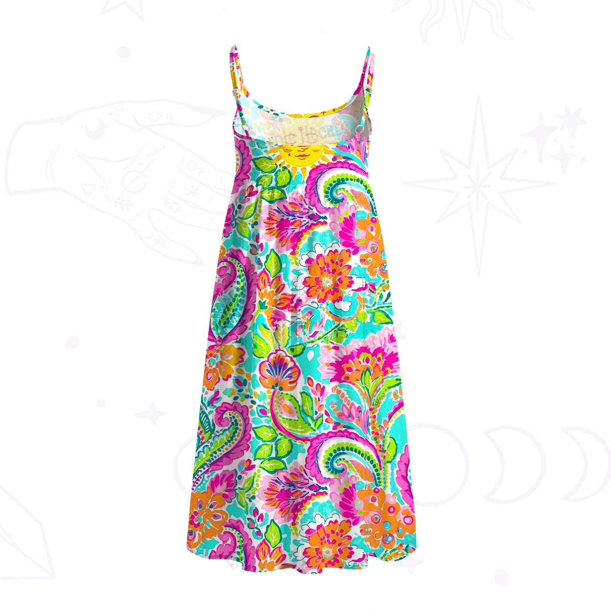 Purplehecate Sun Bloom Fiesta Spaghetti Strap Midi Dress
