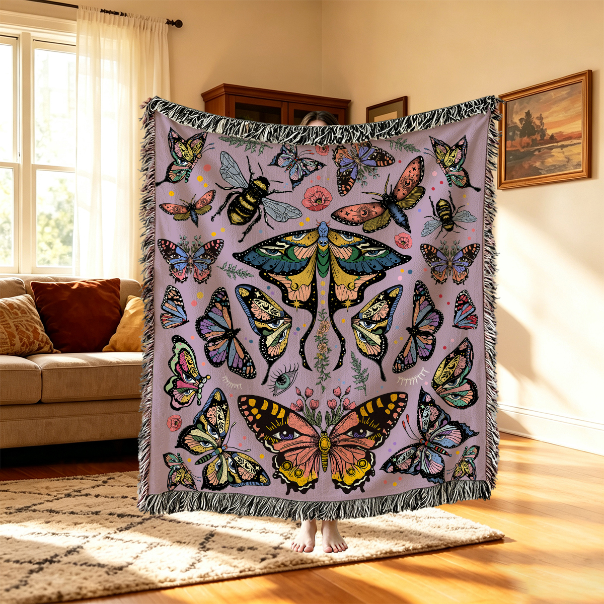Purplehecate Mystical Butterfly & Moth Woven Tapestry Blanket